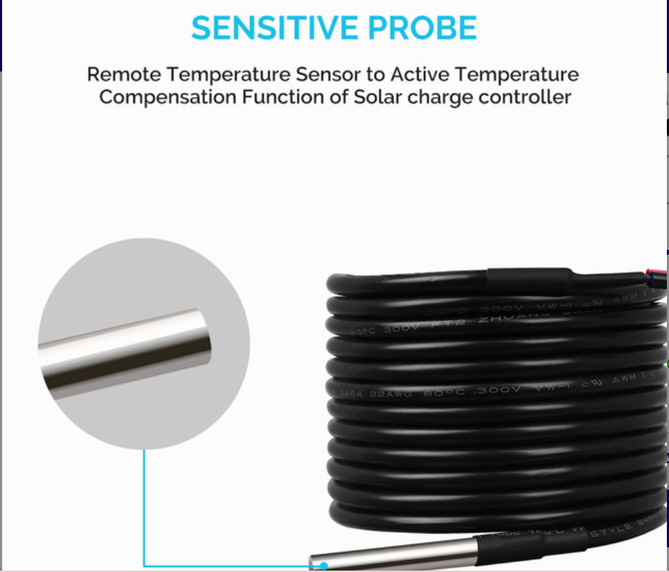Battery Temperature Sensor for Renogy Solar Charge Controllers